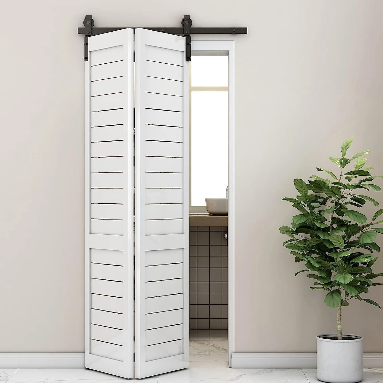Bifold-Türbeschläge-Set, 36 Zoll Bifold-Schiebetürschienen-Hardware-Set, einfache Installation, seitliche Montage für Lager, Bauernhof, Wohnung