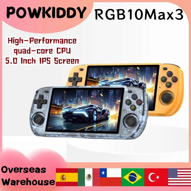 POWKIDDY RGB10 MAX3 Ретро портативные игровые консоли RK3566 с открытым исходным кодом Портативный HD-плеер для видеоигр 5 дюймов 1280*720 IPS-экран в подарок