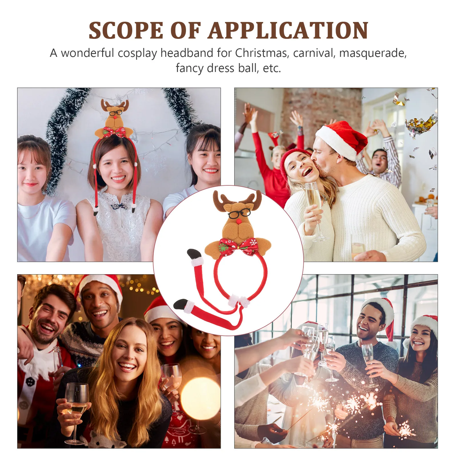 

Deer Headband Bright Color Christmas Party Headdress Xmas Hair Decoration Holiday Cosplay Accessory Festive