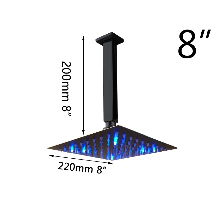 Torayvino Top Shower With Tube Set Led Rainfall Shower Head Ceiling Mounted Brass Black Rain Spray Mixer Tap Head Shower Faucets