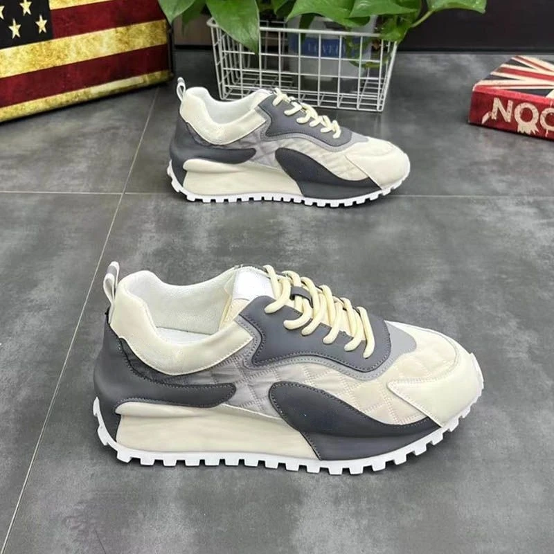 Men Sneakers Casual Fashion Mixed Colors Microfiber Leather Mesh Breathable Increased Internal Cover Bottom Platform Board Shoes