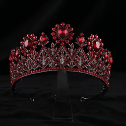 Black Red Crystal Floral Bridal Tiaras Gothic Fairy Crowns Women Rhinestone Royal Prom Pageant Diadem Wedding Hair Accessories