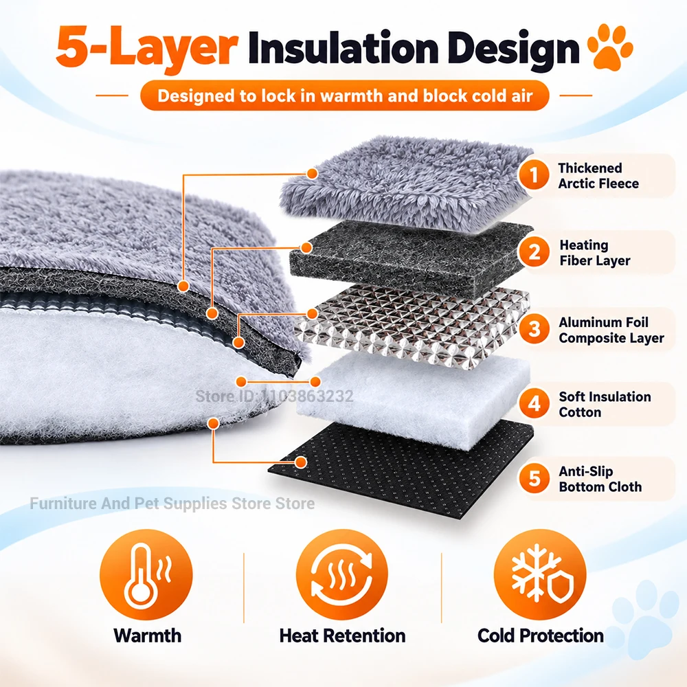 Pet Self-Heating Mat: Five-Layer Heat-Retaining Material, Washable and Non-Slip, for Small to Medium-Sized Dogs and Cats