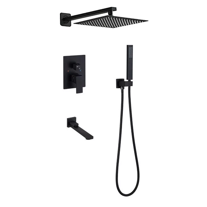 

Настенный черный многофункциональный скрытый смеситель для душа и ванны, наборы для душа с дождевой водопадом