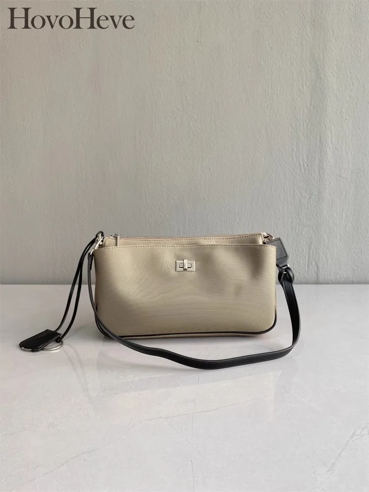 

Office Womens Casual Buckle Zipper Solid Color Shoulder Genuine Leather Versatile Armpit Elegant Ladies Crossbody Underarm Bag