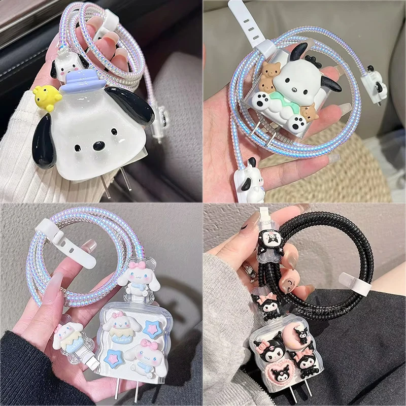 Hellokittys USB Charging Cable Bite Protection Kuromi Pochacco Charger Cable Wire Organizer Earphone Line Cover Protective Case