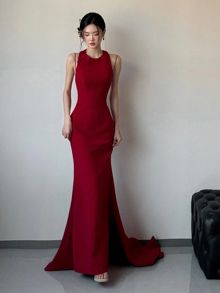 

Элегантное красное вечернее платье в пол для женщин: для помолвки, свадьбы, банкета, выступления