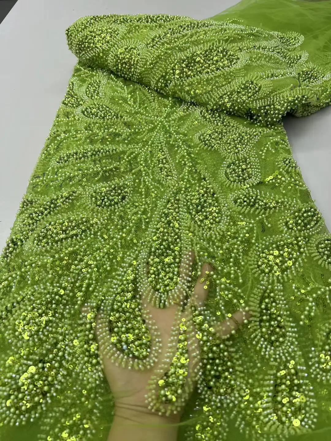 프랑스 아프리카 3D 레이스 원단 2025 비즈 고품질 자수 여성 웨딩 드레스 나이지리아 레이스 메쉬 원단 5야드