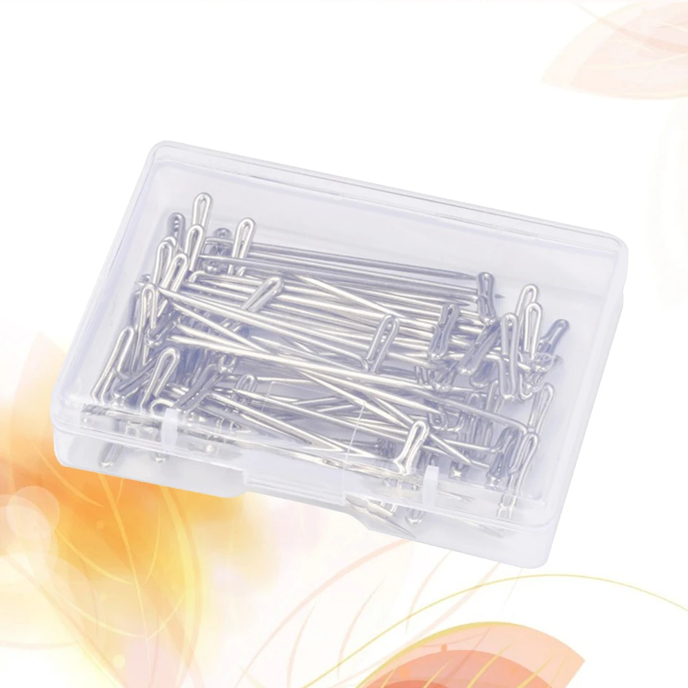 

50pcs 45mm Stainless Steel T-Pins Set Hair Styling Secure Fastening Storage Box Included Tailors Jewelry Display Crafts