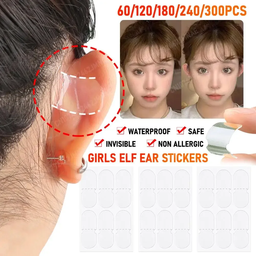 

60-300Pcs Clear Invisible Earlobes Sticker Girls Elf Ear Stickers For Stretched Ear Lobes And Relieve Strain From Heavy Earrings