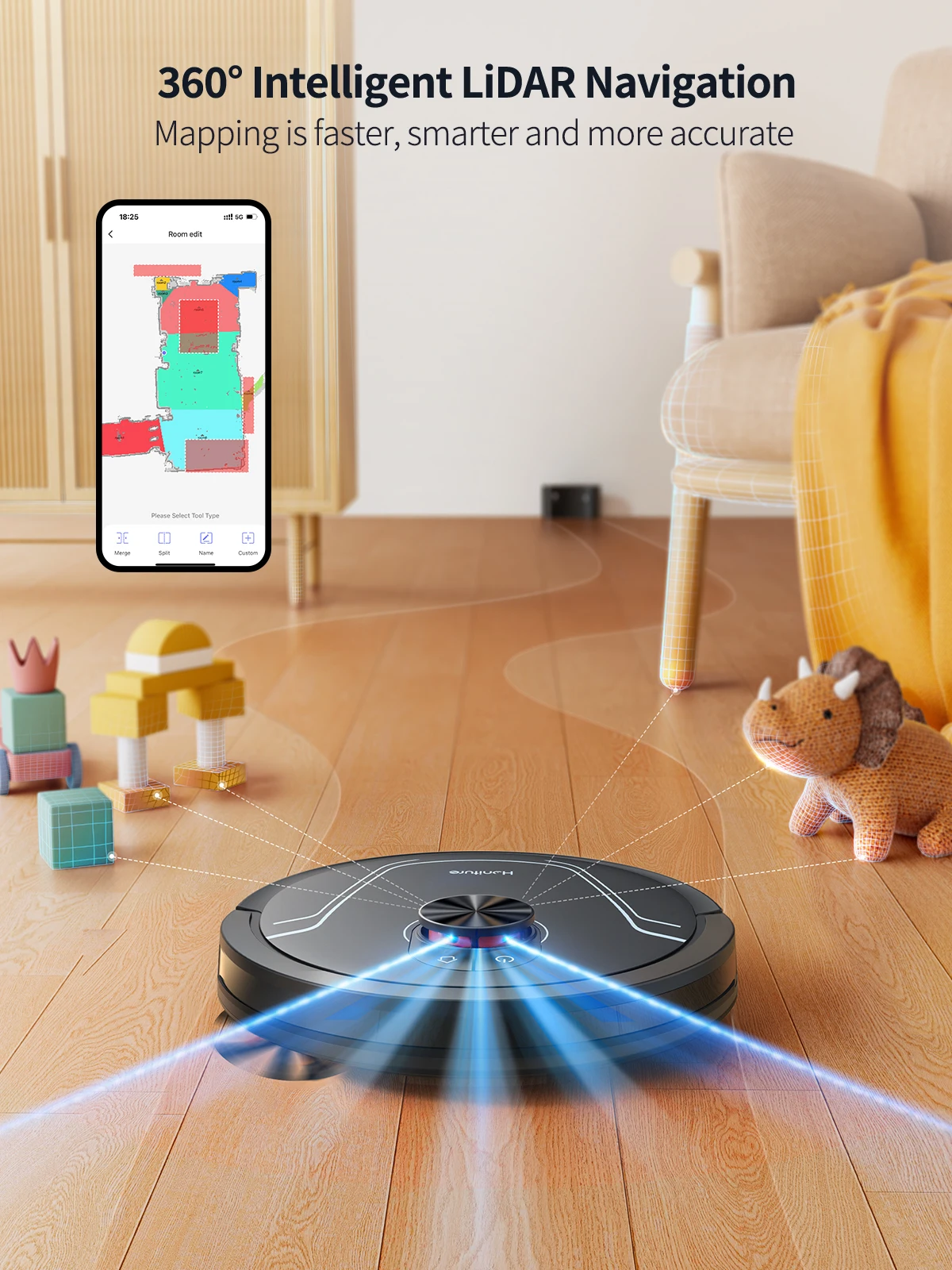 HONITURE Robot Vacuum and Mop Combo Laser Navigator Robotic Vacuums 5000Pa Max Suction 180 Mins Self-Charging App Control