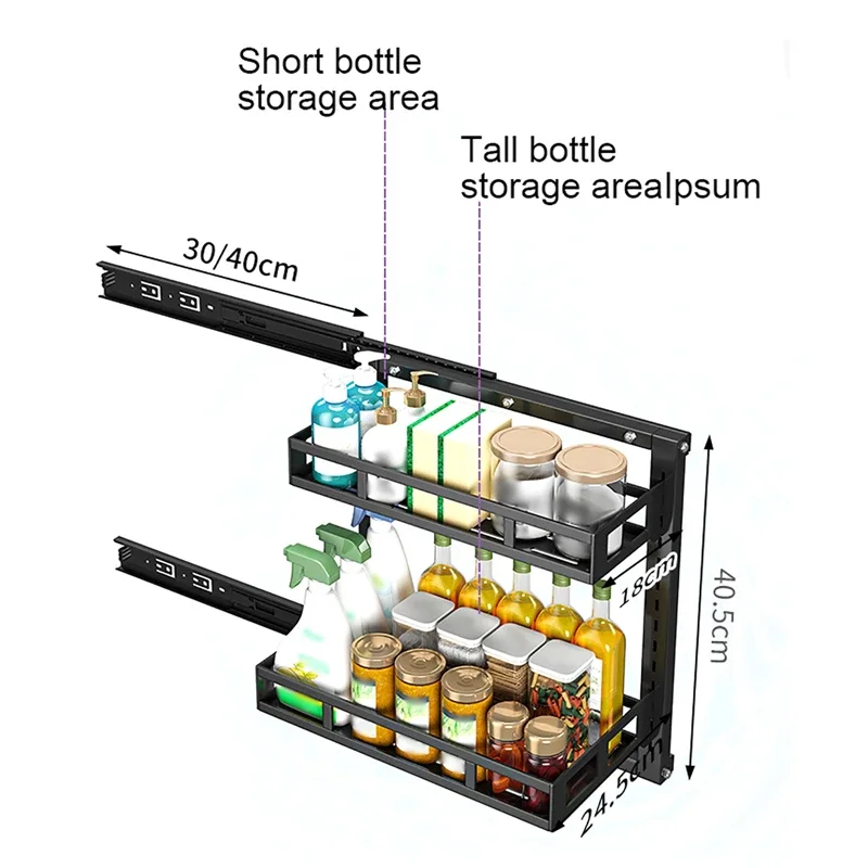 Cabinet Pull-Out Double Layer Storage Basket Kitchen Bathroom Toilet Under Sink Drawer Finishing Shelf Sundries Organizer Rack