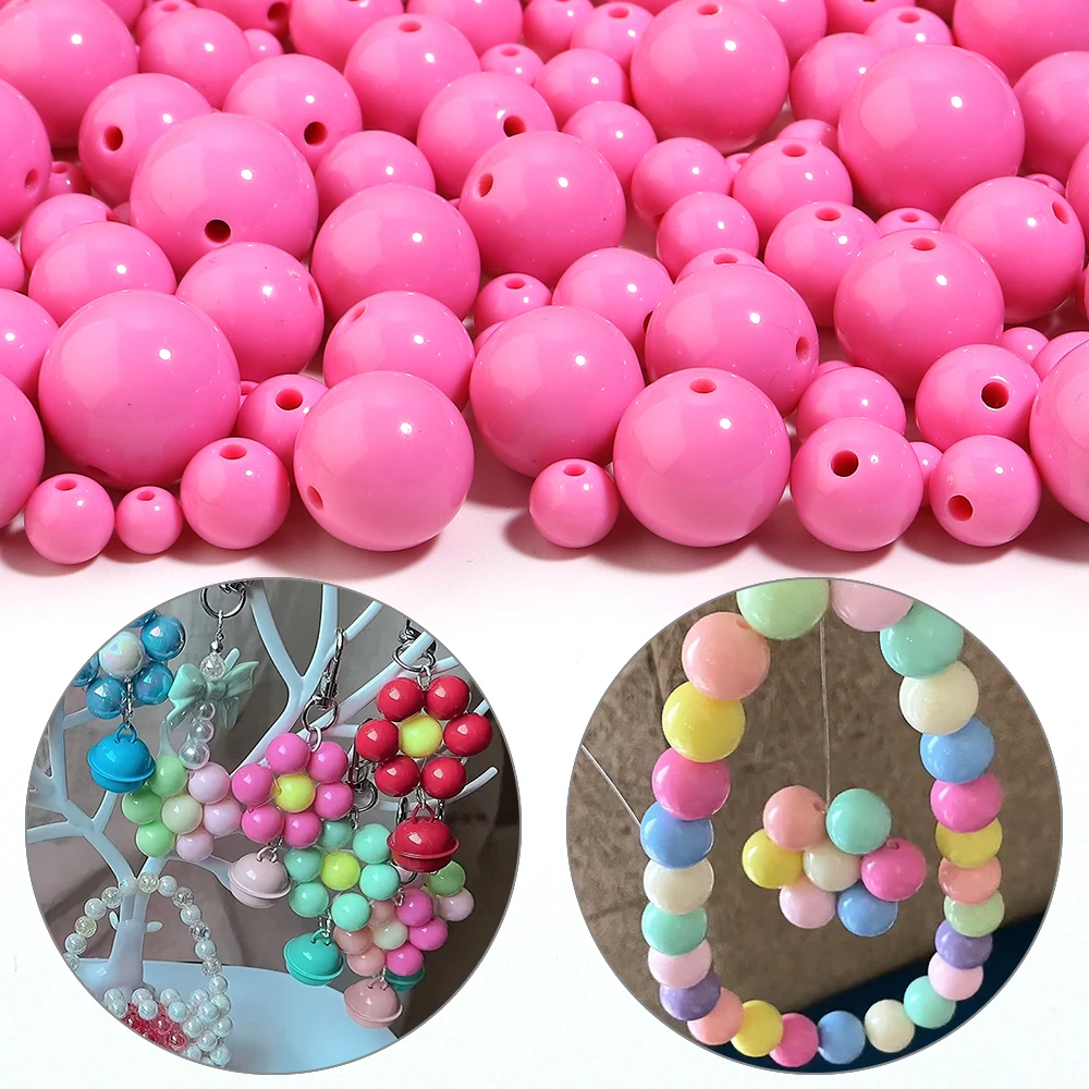 10-100pcs 6/8/10/12/14/16/18/20mm Hotpink Round Acrylic Beads Solid Color Loose Spacer Beads For DIY Jewelry Making Accessories