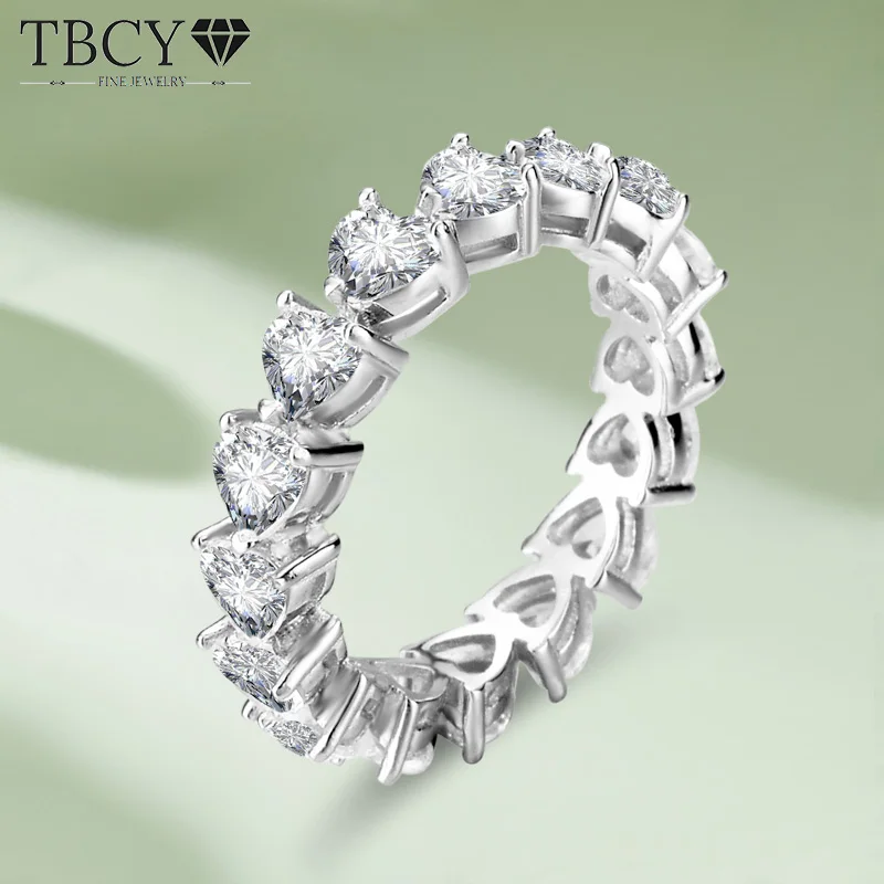 

TBCYD 4*4MM Heart Cut D Color Moissanite Rings For Women S925 Silver Diamond Luxury Full Eternity Wedding Band Classic Jewelry