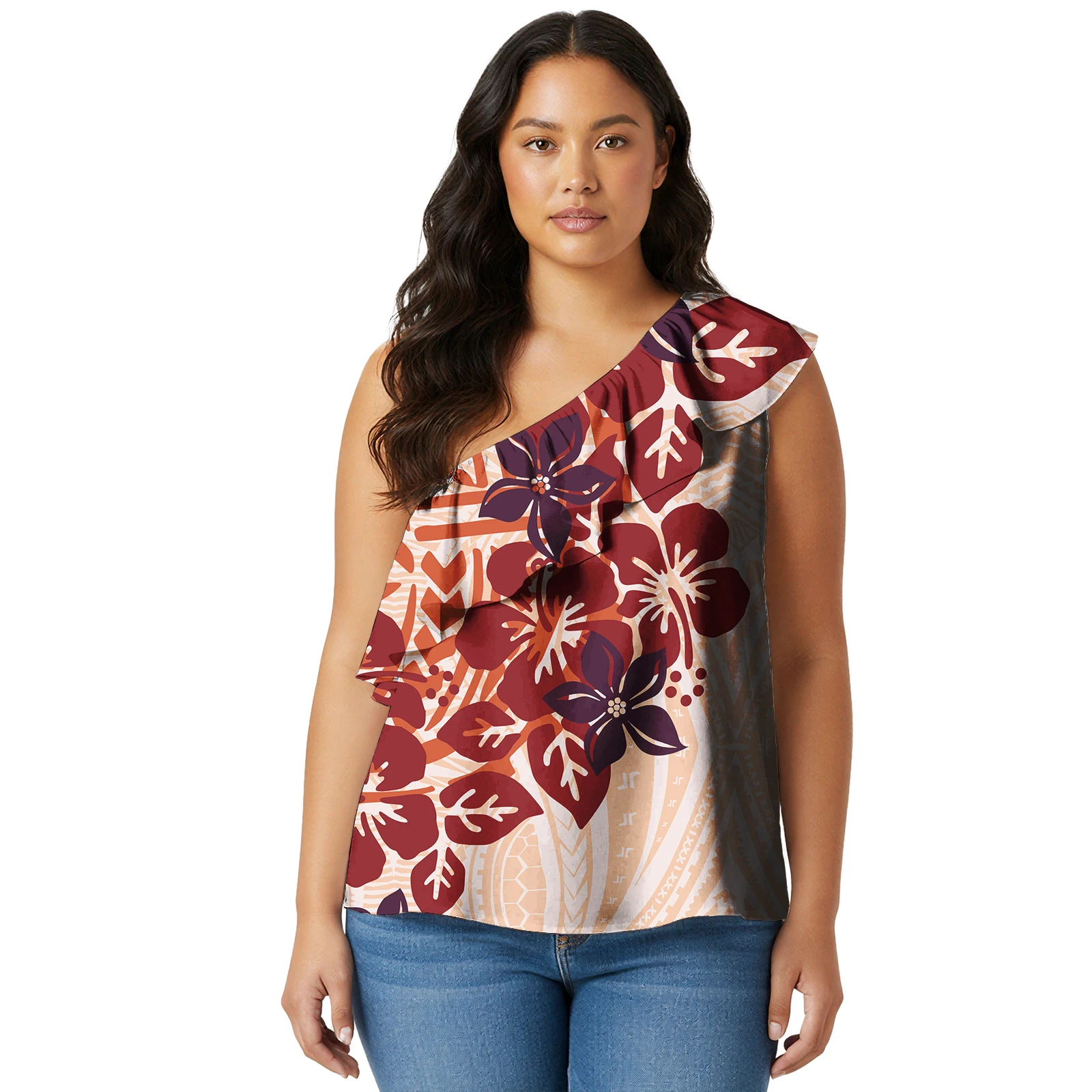 

Hawaii Style High Quality Custom Printed Samoa Casual Ladies Clothes Polynesian Sexy Women Tribal Blouses Ladies Top