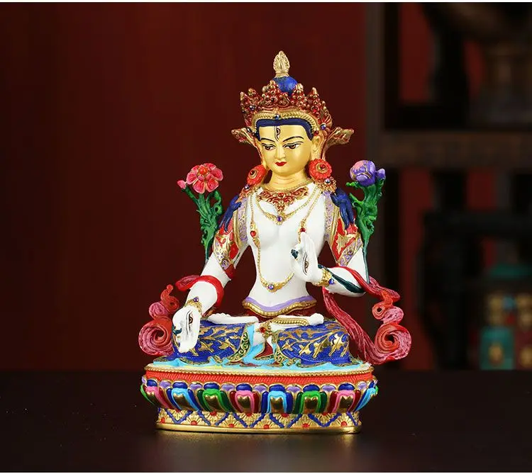 Buddhism high grade good Nepal Color drawing white Tara Guanyin Buddha copper statue HOME Temple efficacious