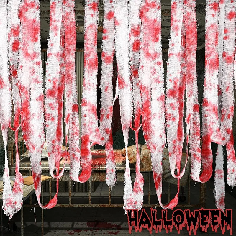 20/3M Halloween Blood Bandage Strips Artificial Blood Bandage Cloth Strip Horror Layout Props Secret Room Haunted House Decor