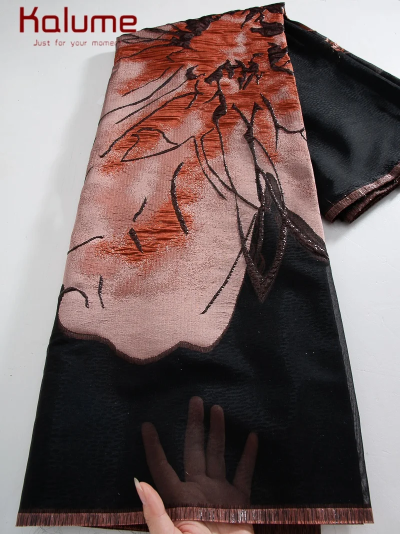 Kalume 2025 Tulle Gilding Jacquard Fabric High Quality African Jacquard Lace Fabric For Sewing Party Wedding Dress 5Yards F4360