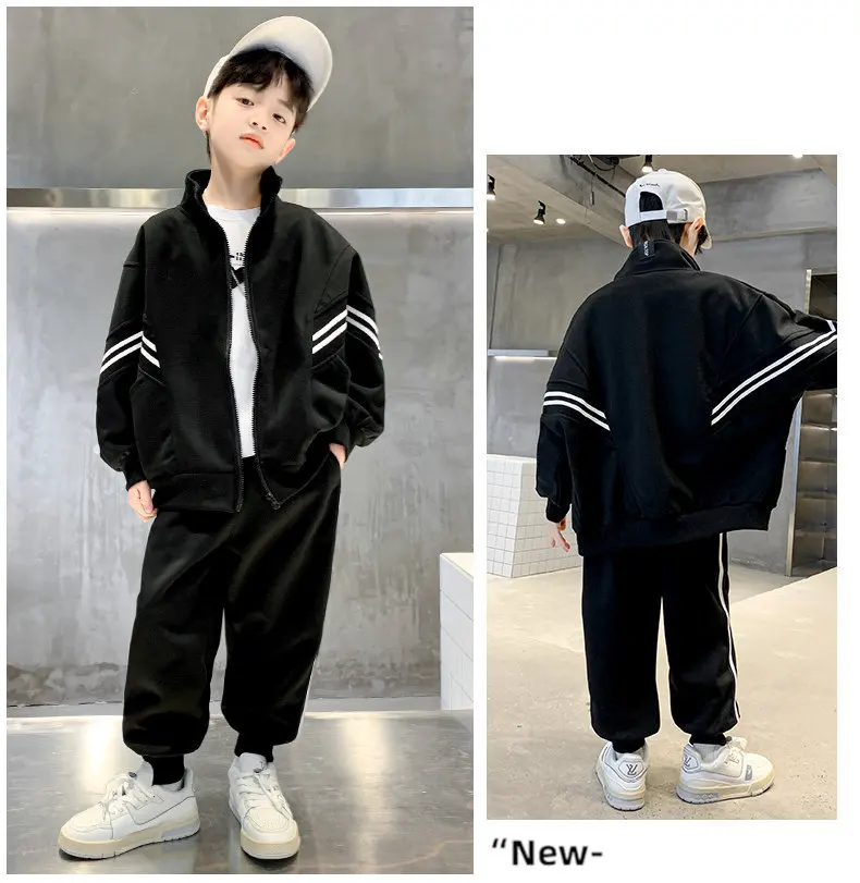 Teenager-Jungen-Bekleidungsset Kinder-Trainingsanzug Schwarz Grau Baumwolle Lose Oberteile Hosen Kinder-Outfits Jungen-Sportbekleidung 4 5 6 7 8 10 12 14 Jahre – Detail 7