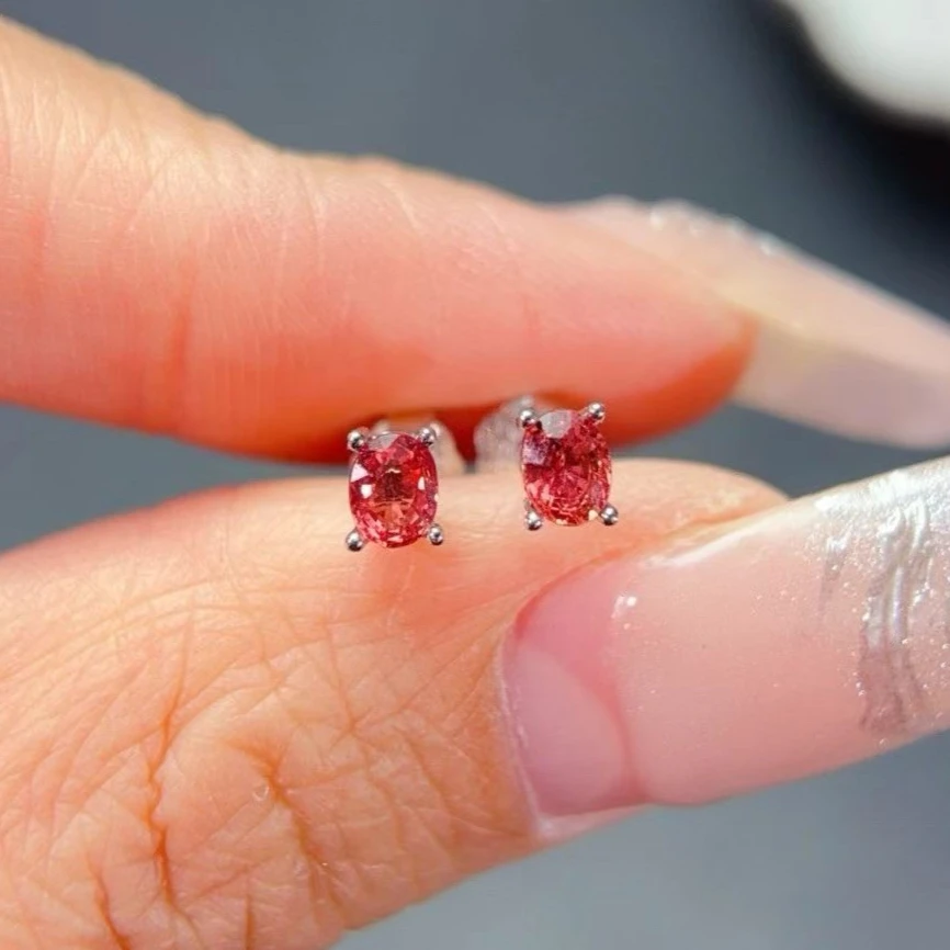 

Small 925 Silver Gemstone Stud Earrings Natural Sapphire Earrings with Certificate 3mm*4mm Genuine Red Color Sapphire Jewelry
