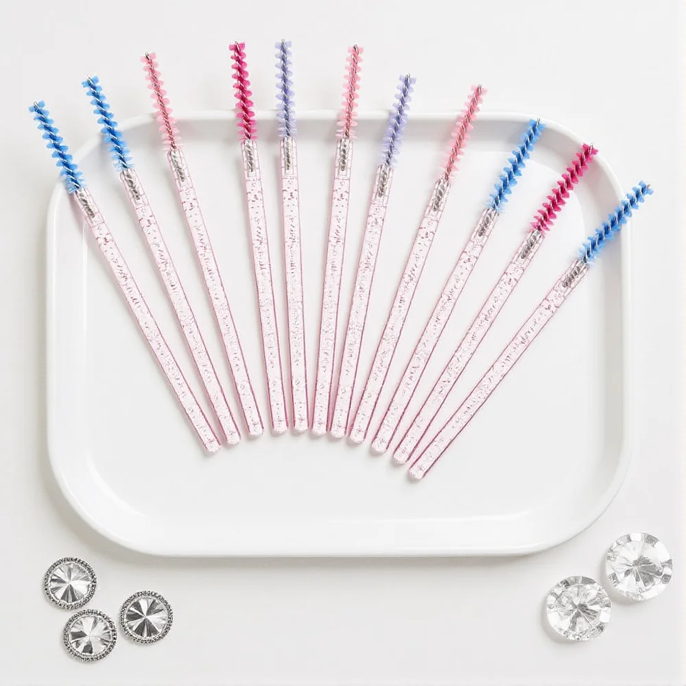 Varinhas descartáveis para rímel, pincel macio para maquiagem, cristal, extensão de cílios transparente, microbrush para moldar sobrancelhas