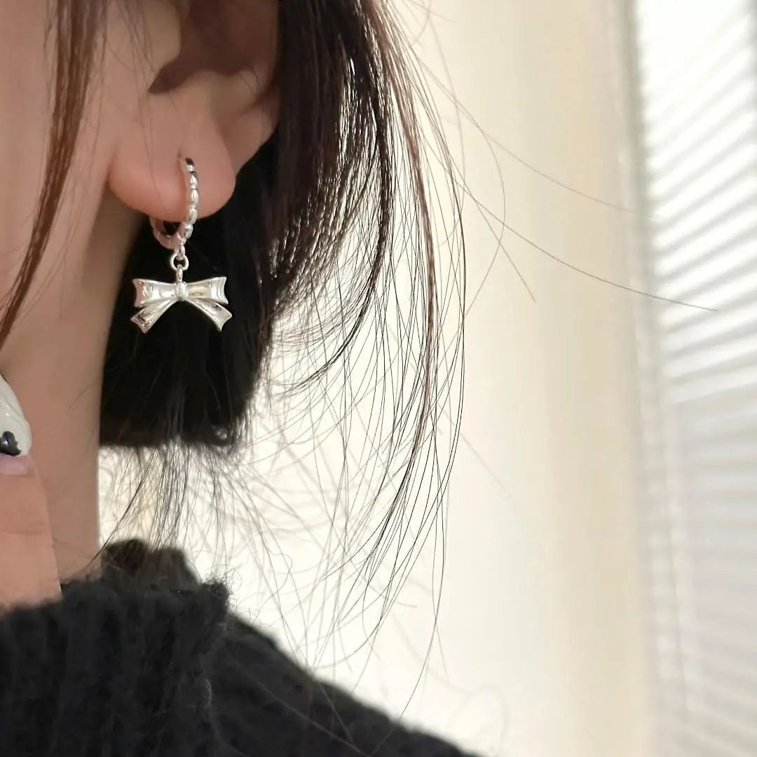 ANENJERY Sweet Girl Bow Ins Hoop Earrings for Women personal Cool Jewelry Gifts