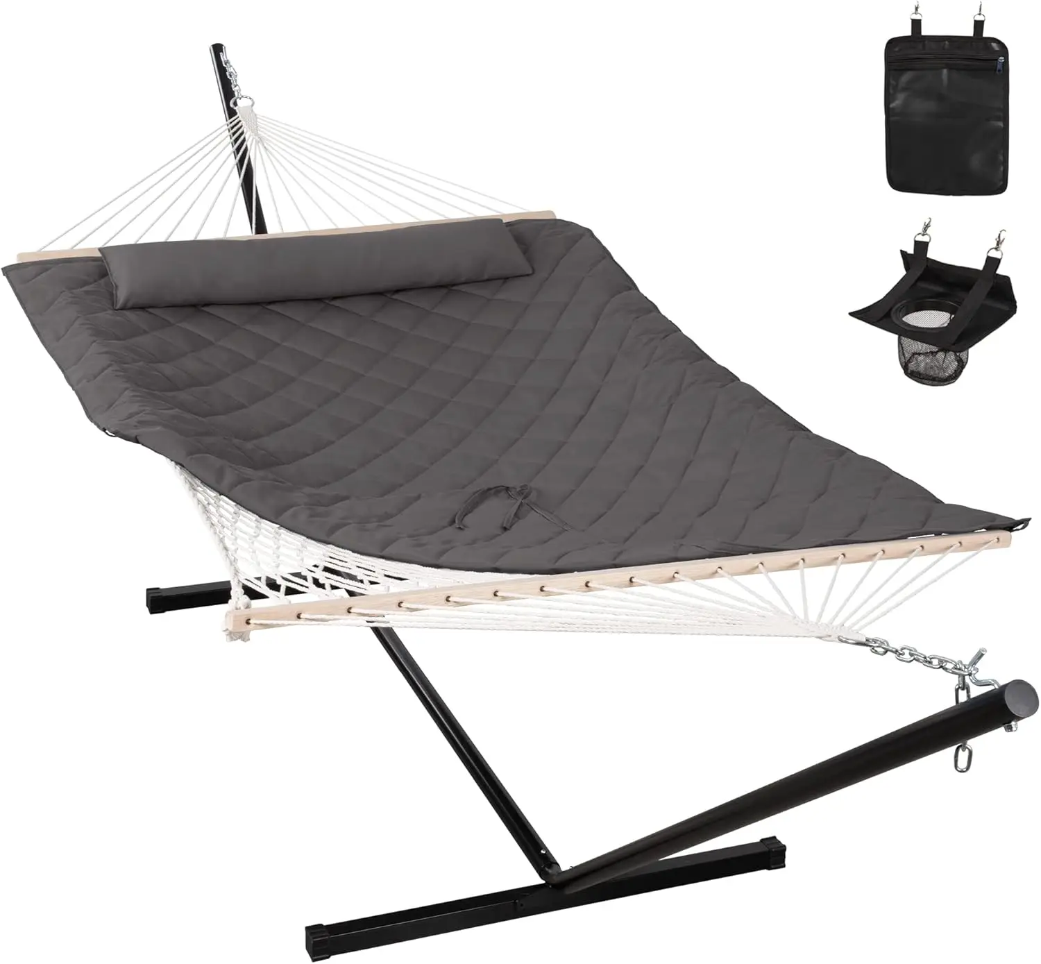 Outdoor Hammock with Stand 12FT Heavy Duty Hammock with Steel Stand Included Detachable Pillow and Hammock Pad