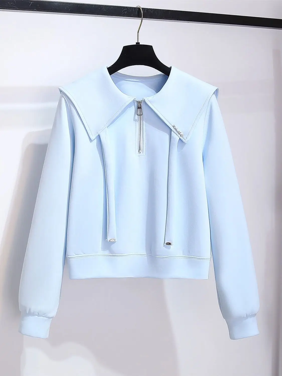 Long Sve Zipper Design Sweatirt Navy Doll Collar Dames vroege herfst nieuwe Sle ort Top Moisture ng Koreaanse versie