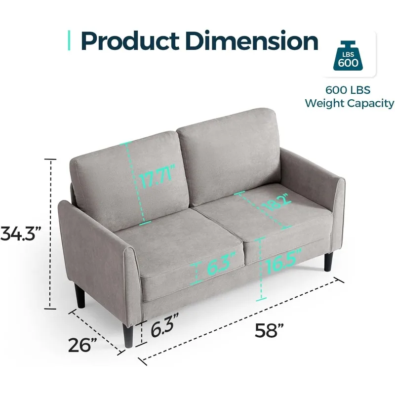 Loveseat Sofa Small Couch - Comfy 58