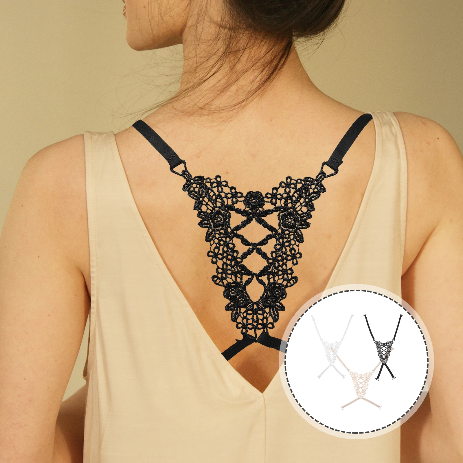 

3Pcs Beautiful Back Straps Comfortable Bra Replacement Cross Shoulder Adjustable Elastic Extendable Women Black Lace
