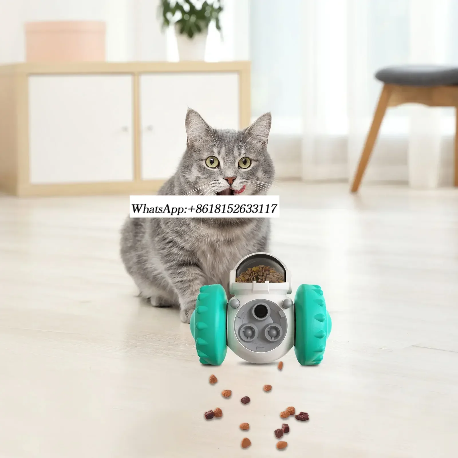 لعبة القط مع 360 °   تصميم دوار، عجلة توزيع الطعام التفاعلية، مادة PEGT وABS المتينة، ممتعة للقطط المتعددة مم
