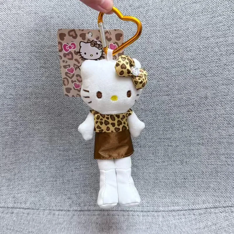 かわいいハローキティのヒョウ柄キーホルダー、取り外し可能なハートチャーム付き、かわいいヒョウ柄ぬいぐるみキーホルダー、財布チャーム、プレゼント