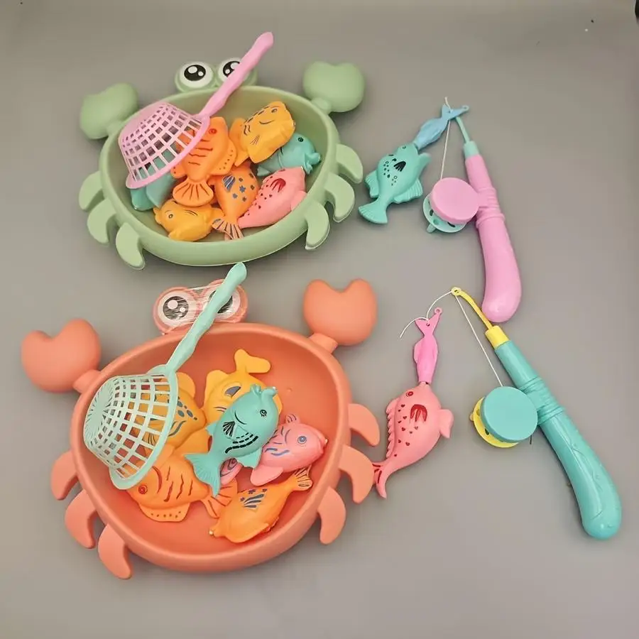 1/5/10/20/50/100pcs Kids' Summer Crab Fishing Magnetic Toy Set, 2 Colors Available (Orange And Green), Includes s Small Fish, Cr