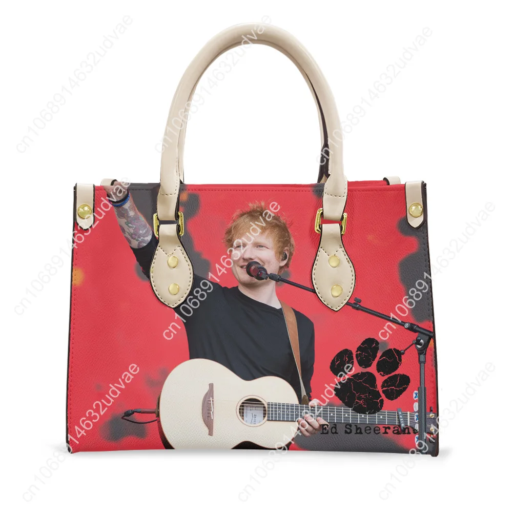 Ed Sheeran Tote Bag Purse Womens Mens High Quality Personalized Text Image PU Leather Handbag Commuter Shopping Gift Bags
