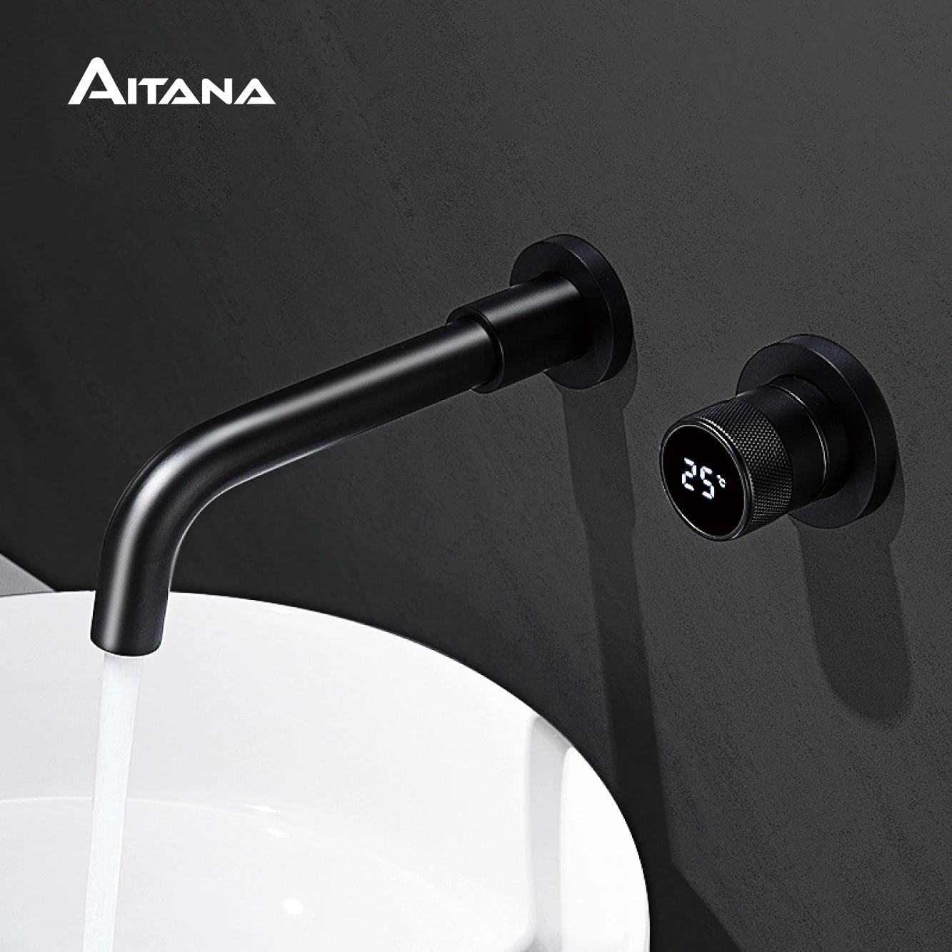 Black brass bathroom faucet Hidden intelligent digital display design Single handle 2 hole Cold & Hot dual-control basin faucet