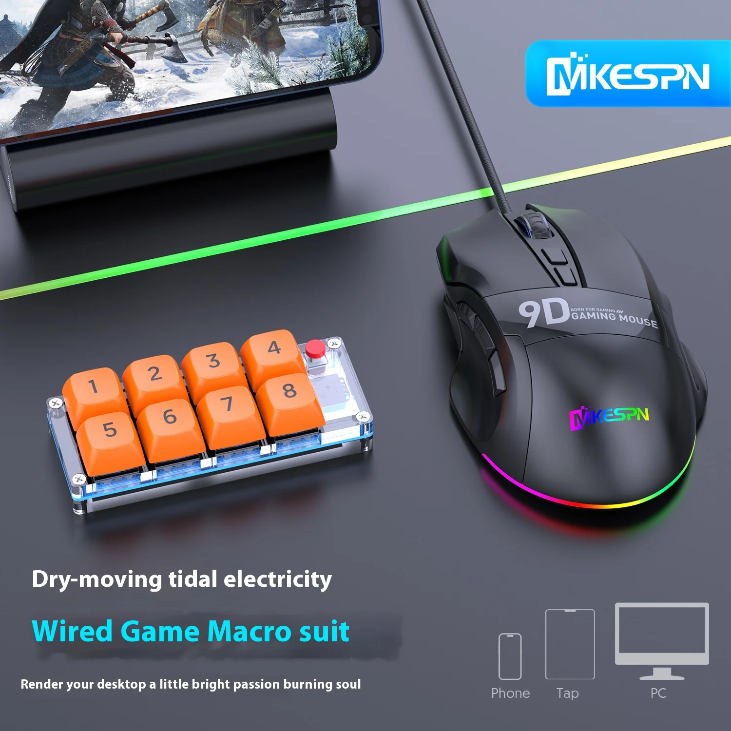 8key Macro Programmable Keyboards Fully Mechanical Switch Portable Keyboard 4 Color Hot Swappable Rgb Light Gaming Mini Keyboard