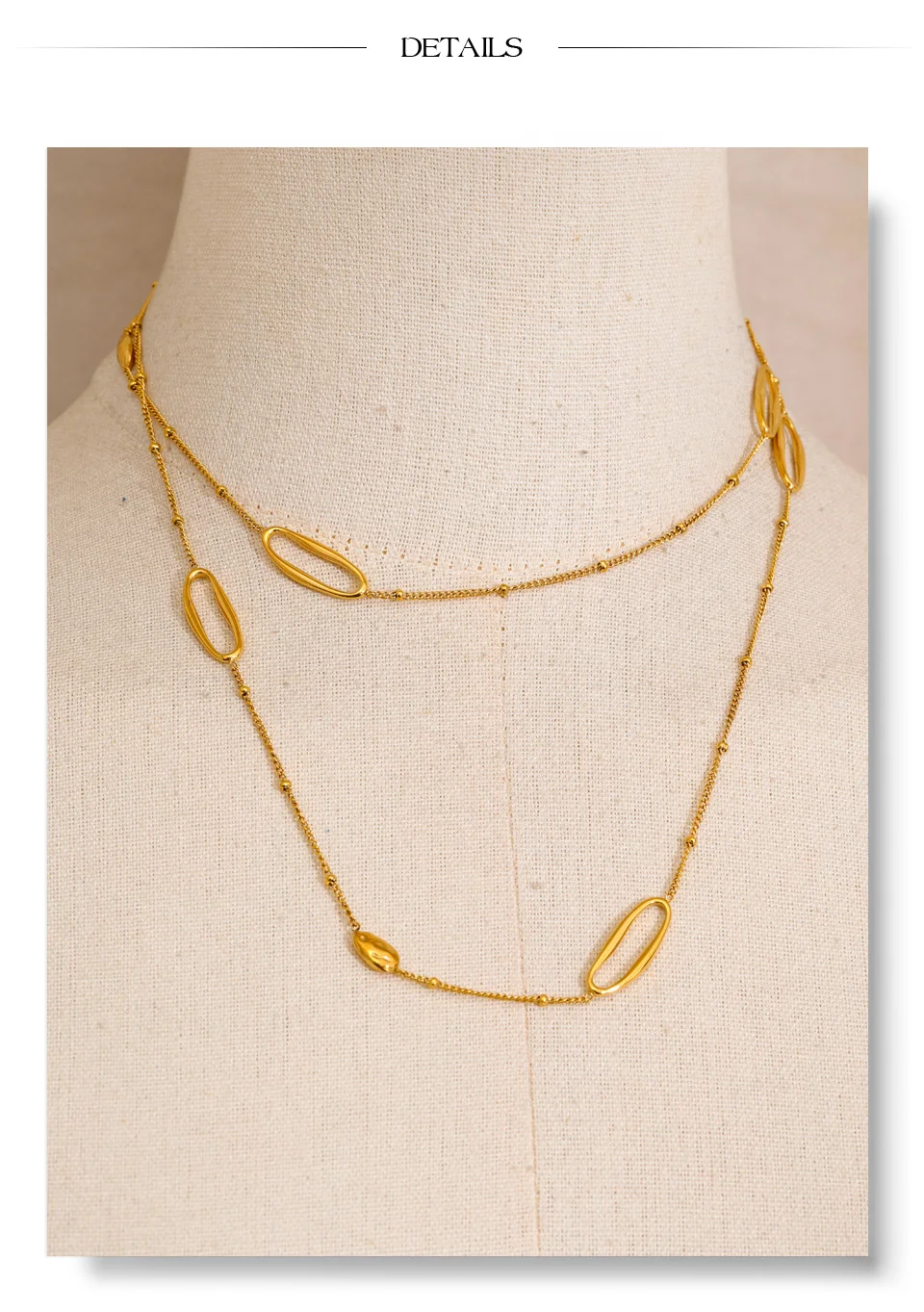 Yhpup 88 cm ovale Pulloverkette aus Edelstahl, lange Halskette für Damen, 18 Karat golden, PVD-beschichtet, unverwechselbarer Modeschmuck, Geschenk – Detail 5