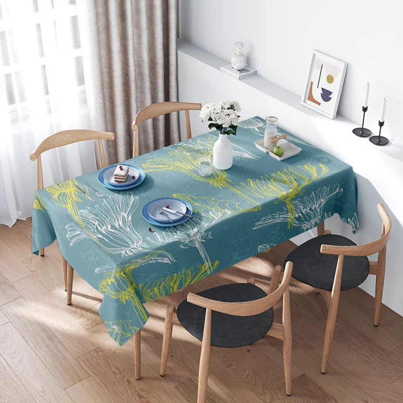 Mantel rectangular con estampado floral moderno, decoración de comedor de cocina azul y verde, cubierta de tela decorativa para