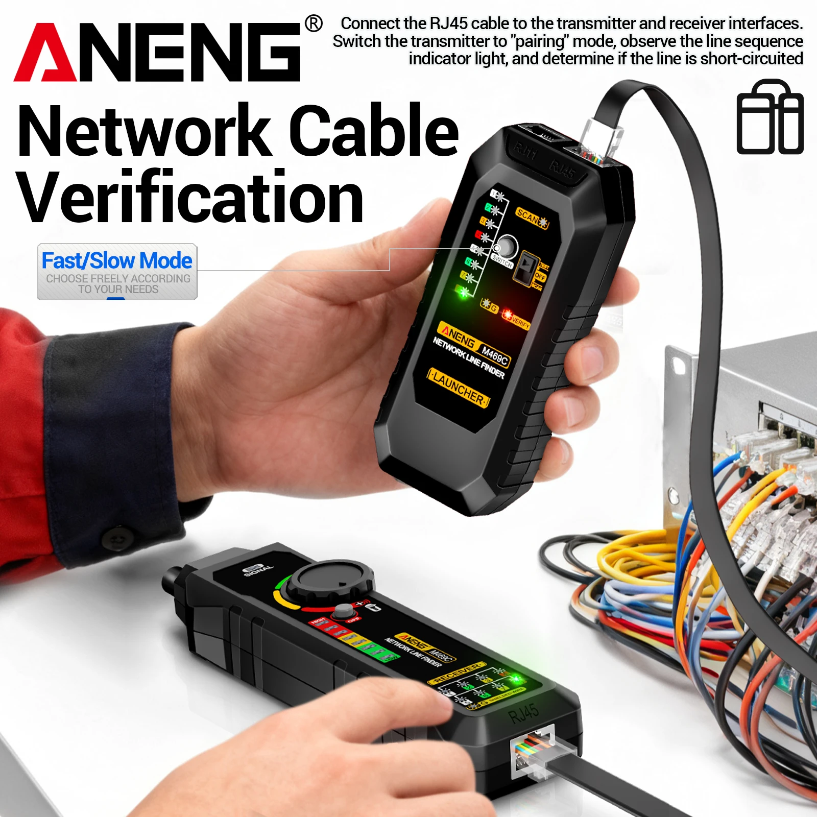 ANENG M469C Multifunctional Network Cable Finder RJ45 RJ11 Tester Telephone Power Cable Tracer Open Short Circuit Test Tool view 4