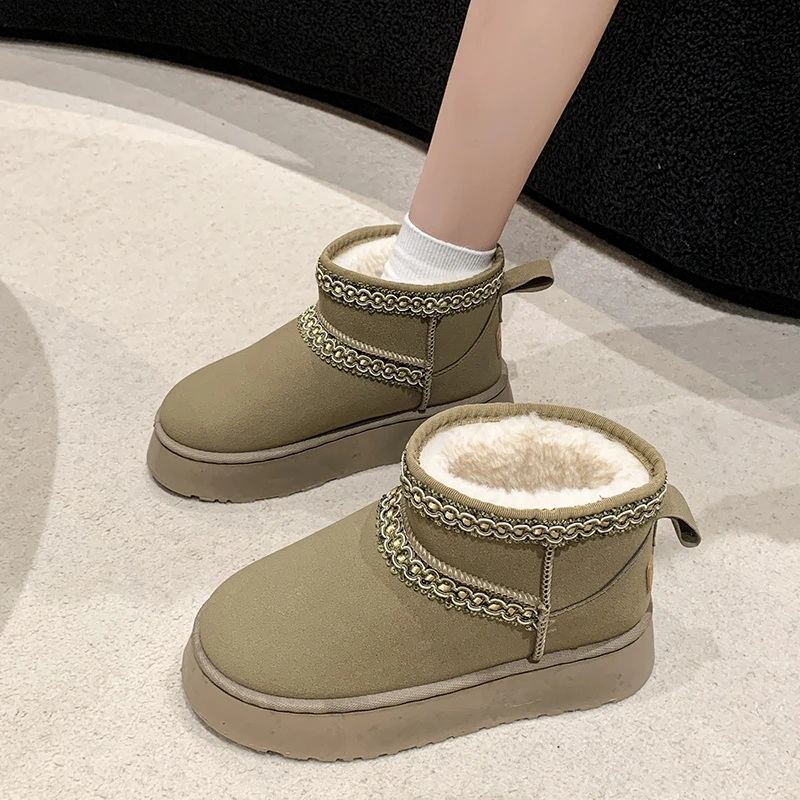 Women's Shoes 2024 Brand Slip-on Women's Boots Fashion Round Toe Daily Boots Women Autumn Short Plush Keep Warm Snow Boots