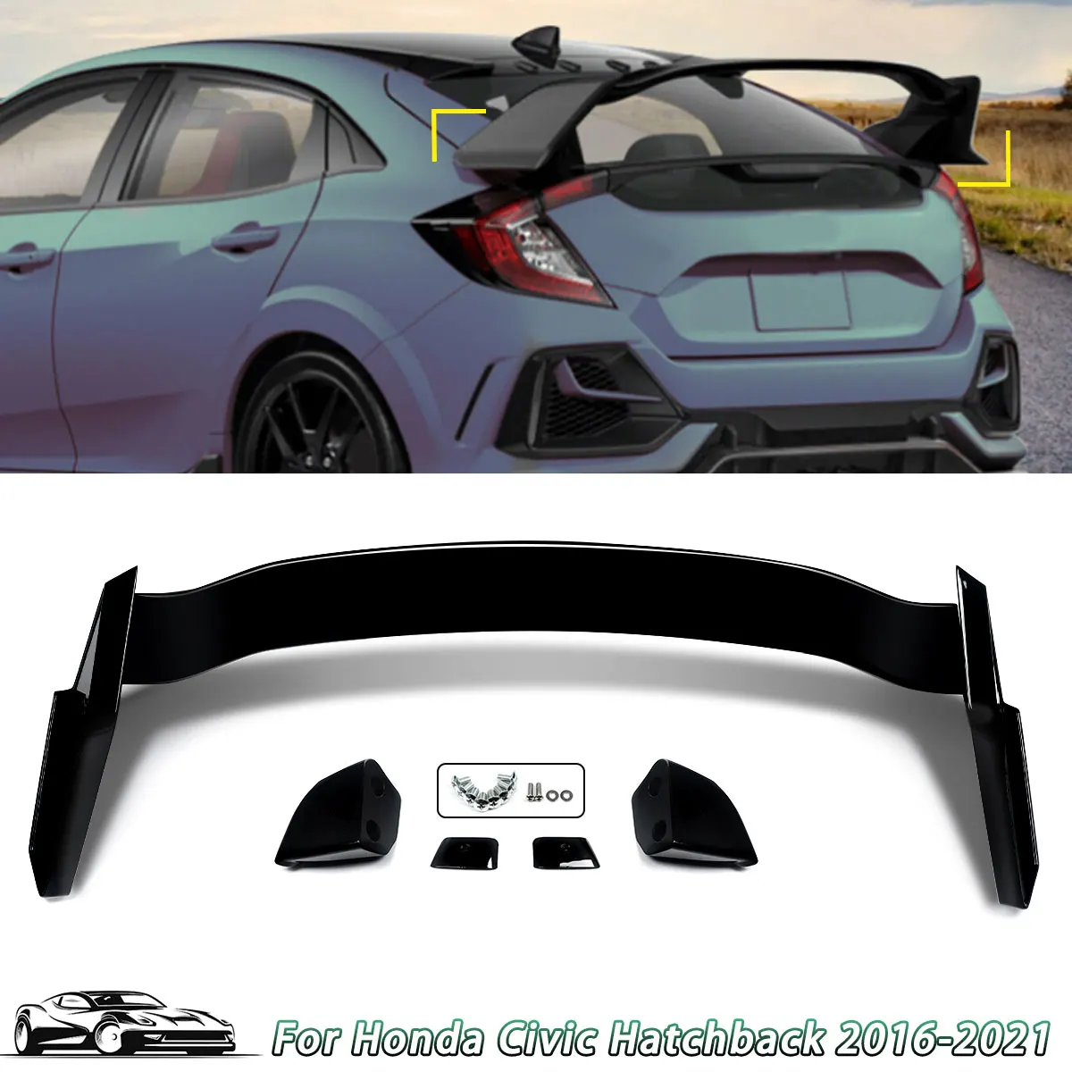

Magickit for Honda Civic Hatchback 5Dr 2016 2017 2018 2019 2020 2021 R Style Rear Trunk Spoiler Tail Wing Lip Gloss Black