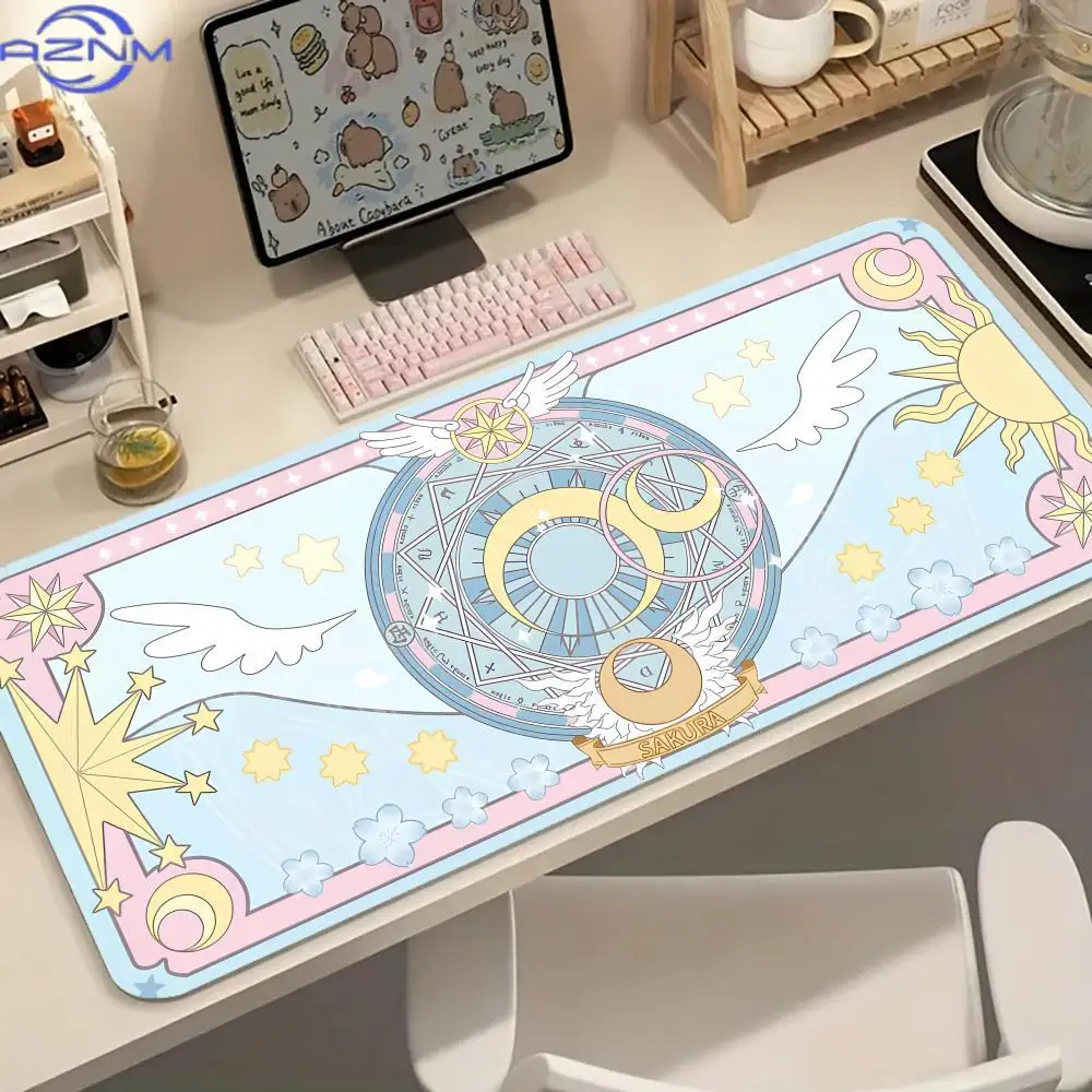 Pink Magic Girl Cute Mousepad Large Leather Anti-slip PC Desk Accessories Mousepad for Offices and Gamer Keyboard Mats Decor Mat