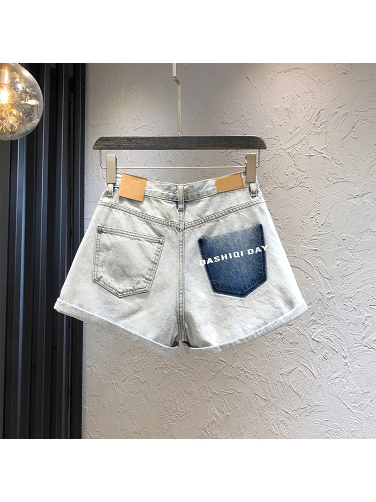 

Women's Light Blue Denim Shorts High Waist Wide Mini Cowboy Shorts Harajuku Y2k Vintage Korean Jeans Short Pants Clothes Summer