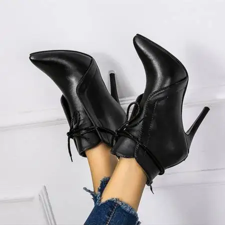 Black  Ankle Boots Winter Women Shoes Thin High Heel Boots Pointed Toe Zipper Ladies Sexy Boots 2024