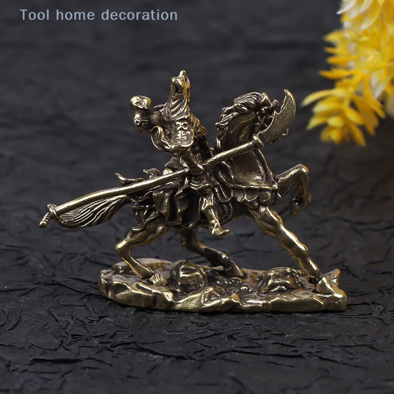Brass God of Wealth Riding Horse Guan Gong Statue Home Decoration Accessories