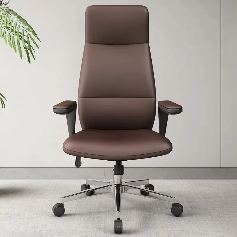 كرسي بذراعين من الجلد الصناعي باللون البني الفاخر، كرسي مريح بتصميم معاصر من الجلد للمكتب أو غرفة المعيشة #3