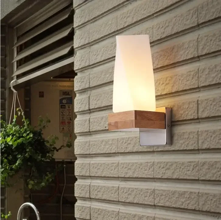 Nordic Wall Wood Light Glass Lampshade Corridor Balcony Bedside LED Side Wall Lamps Interior for Home Decor