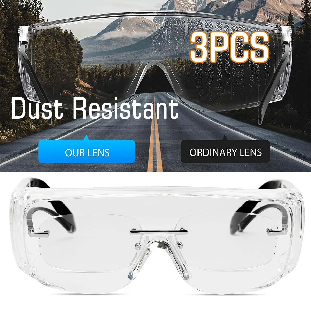 3 قطعة نظارات السلامة مكافحة الضباب نظارات تنفيس الجانبين الدروع إطار الكمبيوتر نظارات للمختبر الطبية المضادة للتأثير حماية العمل الزجاج #1