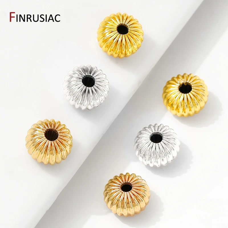 14K/18K مطلية بالذهب النحاس المموج الخرز المسطح ، 4/6/8 مللي متر جولة اليقطين خزر عازل ل قلادة سوار ذاتي الصنع صنع الملحقات