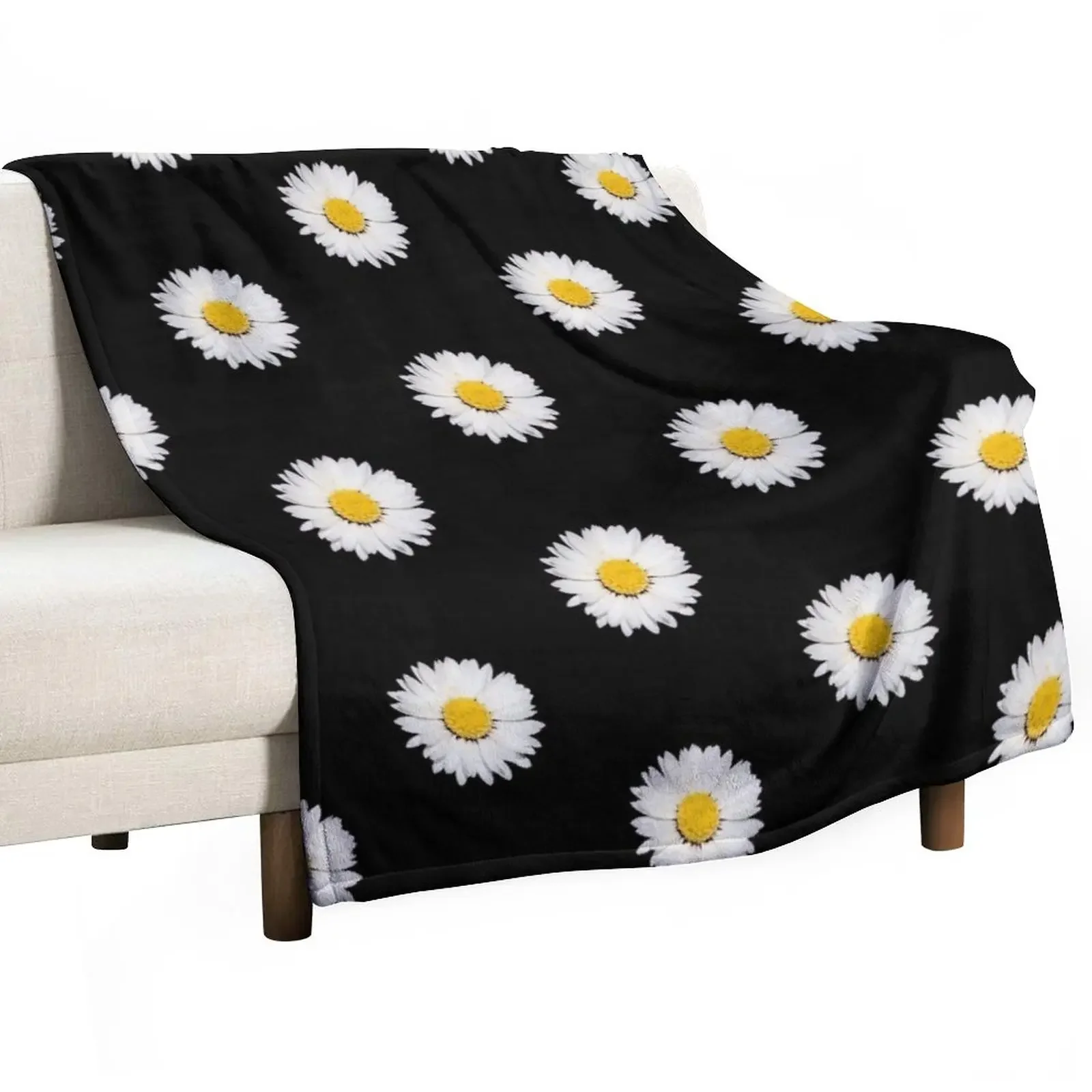 

Top View Of A White Common Daisy Isolated Throw Blanket For Sofa Thin Decorative Beds Blankets